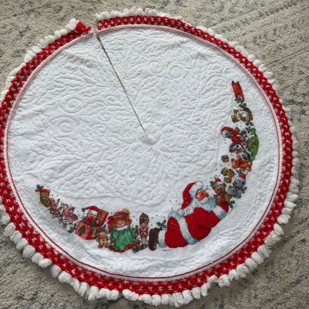 Vintage Giordano Art Santa Claus Quilted Felt Christmas Tree‎ Skirt 1986 40